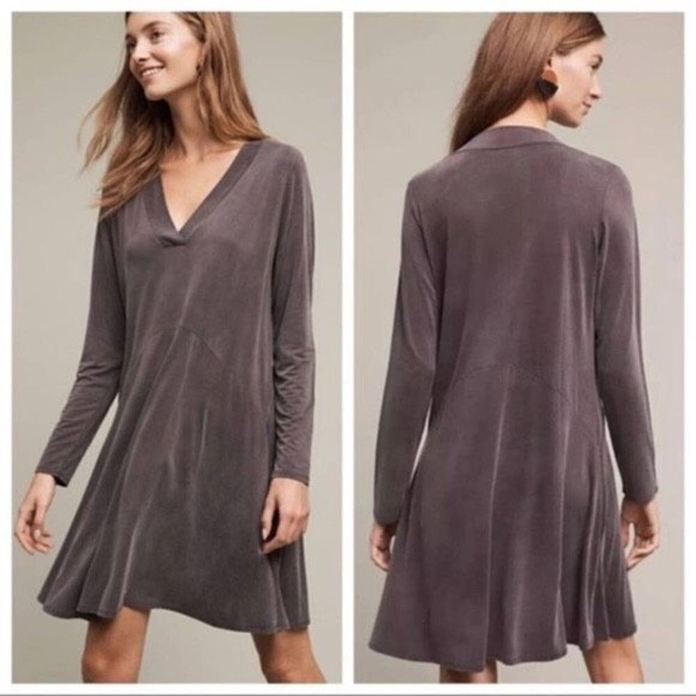 Anthropologie Dolan Toute‎ Long Sleeve V-Neck Swing Dress Pockets Sz XS purple